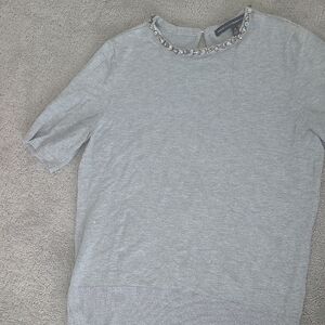 White House Black Market Light Gray Embellished Tee
